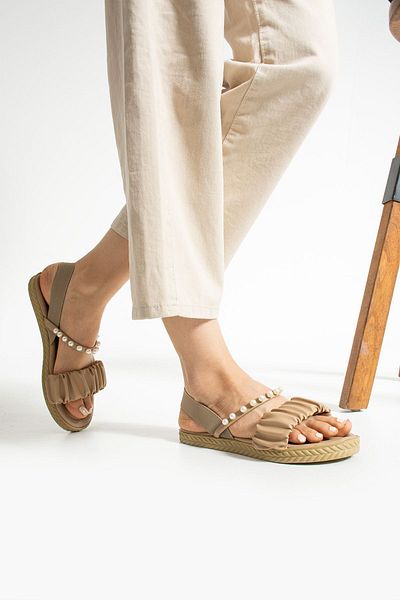 Moda Devrin Mink Colored Sandals - With Pearls and Elastics