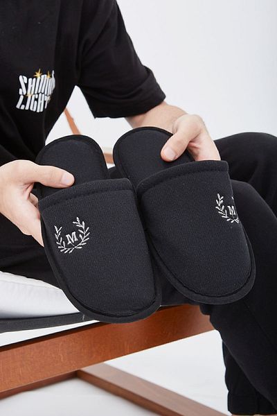 Moda Devrin Μαύρες Παντόφλες Home Χειμερινές Παντόφλες Guest Slippers