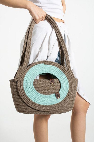 Moda Devrin Turquoise Mink Round Cotton Cord Rope Beach Bag Daily Bag