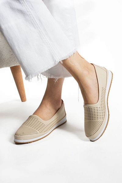 Moda Devrin Beige Light Non-Slip Sole Ballerina Casual Shoes