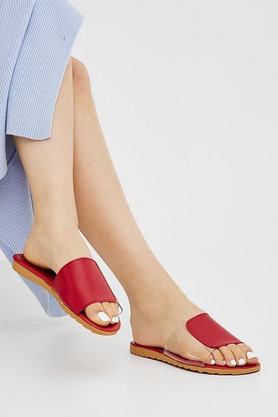 Moda Devrin Red Side Transparent Women's Slippers Open Front Outdoor and Home Slippers