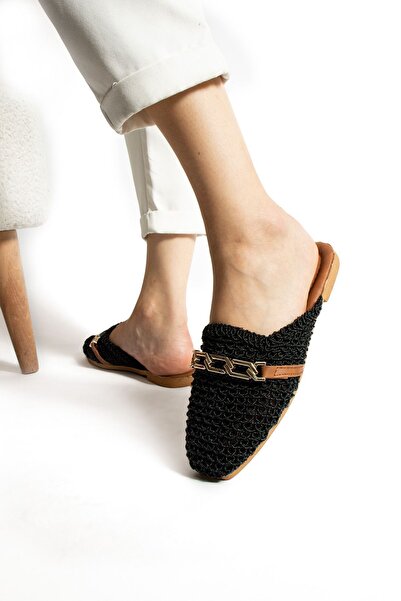 Moda Devrin Black Blunt Buckle Slippers - For Home and Outdoor