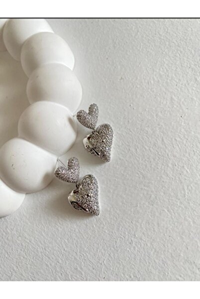 Bubbleatelier Silver Heart Earrings with Stone Details