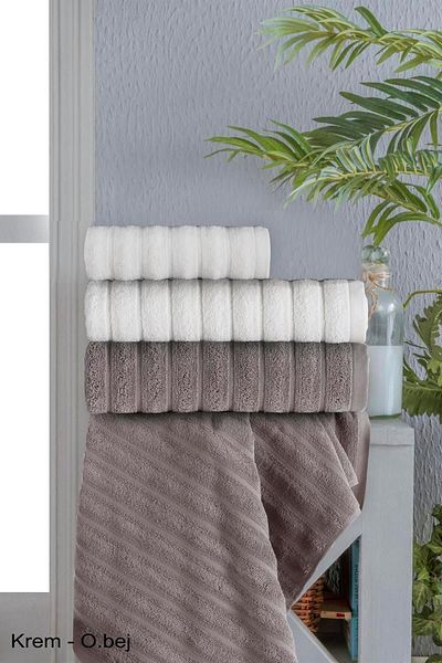 Altınbaşak Monna Ivory-Core Bath Set - 100% Cotton