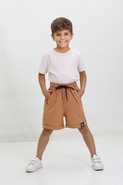 Kamex Καφέ Unisex Παιδικό Σορτς - Διπλό Μπούτι με Ρίγες και Δαντέλες