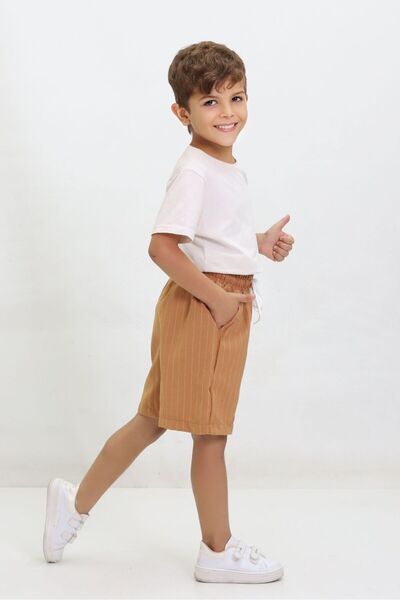 Kamex Brown Unisex Children's Shorts - Striped, Lace-Up and Side Pocket