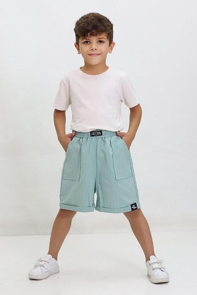 Kamex Pantaloni scurți verzi unisex pentru copii - cu dungi și picior dublu