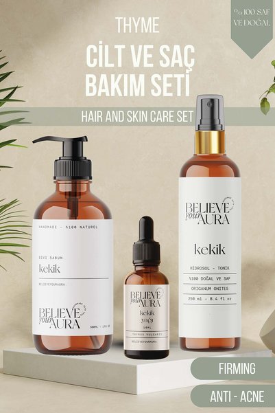 Believe Your Aura Thyme Skin and Hair Care Set 100% Pure and Natural Thyme Oi...