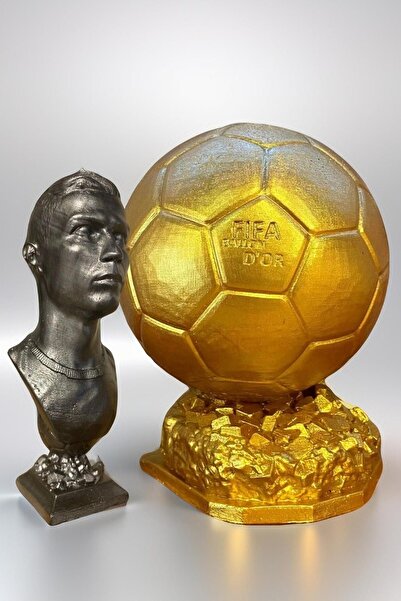 Craft3D Atölye Ronaldo 13 Cm Ve Ballon D'or 15 Cm Boyunda-hediye Paketi Ile Beraber Beton Büst/figür/biblo