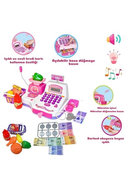 Hepsilazım Sesli ve Işıklı Barkod Okuyuculu Büyük Boy Mikrofonlu Terazili Meyveli Yazar Kasa 20 Parça