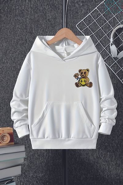 MYADA Trend Premium Rose Back Printed Oversize Teddy Bear Hanorac pentru copii - Glugă 22519