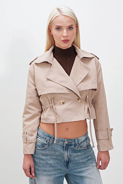 HAKKE Oversize Geniş Kesim Pamuklu Crop TRENÇKOT