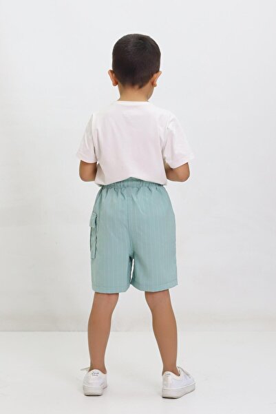 Kamex Çizgili Bağcıklı Yan Cepli Unisex Çocuk Şort Yeşil