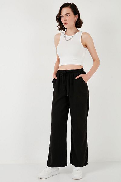 Lela Waist-Tied High Waist Wide Leg Pocket Regular Fit Trousers PANTS1098033