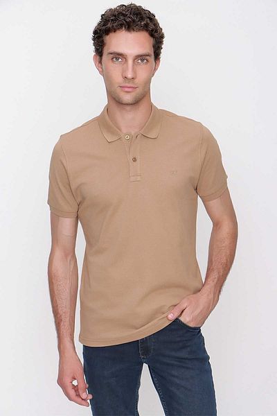 Morven Beige Basic Straight 100% Cotton Slim Fit Slim Fit Short Sleeve Polo Collar Men's T-shirt