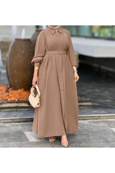 Esre Store 4486 - تونيك حجاب بحزام بلون الجمل