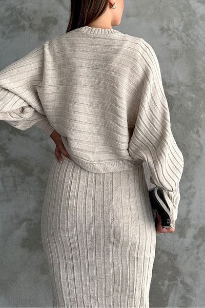 macharel jeans Bat Sleeve Double Knitwear Set - Stone Dress/Sweater