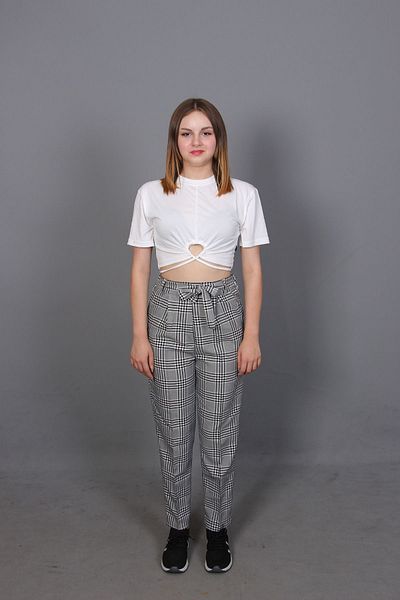 twingold Viscose Fabric High Waist Plaid Trousers No102 - Black White