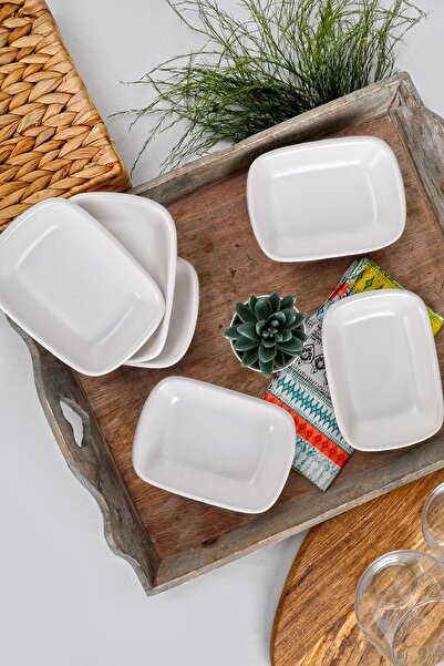 Keramika Mat Beyaz Dikdörten Çerezlik / Kayık 13 Cm 6 Adet