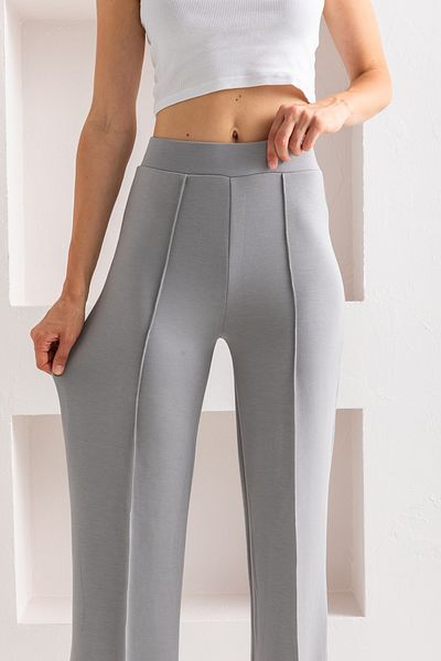 CNRCollection Gray High Waist Ribbed Leggings - Modal Fabric, Recovery Wide Leg Trousers
