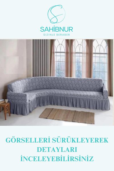 SAHİBNUR Flexible and Jacquard Shawl Pattern Sahibnur Armchair Center - Ottoman Pattern, L Corner, 350cm