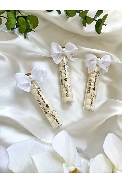 Gami Handmade Cam Tüp Şişe Kalp Draje Nikah Şekeri Söz, Nişan, Nikah, Doğum günü, Düğün,  Hediyelik - 20 Adet