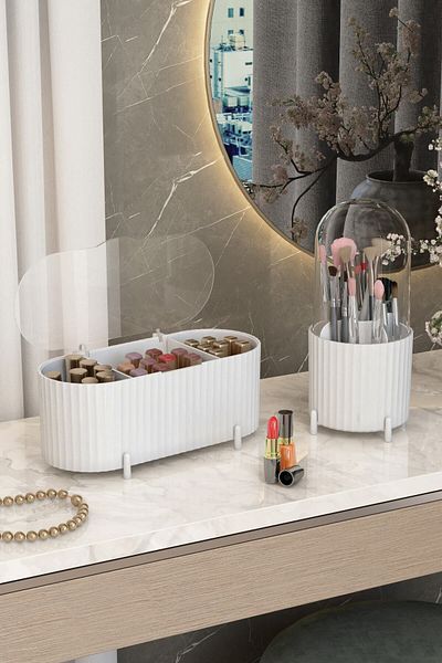 Pufwin Home Σετ Zebra - Πινέλο μακιγιάζ και οργανωτής καλλυντικών με διάφανο κάλυμμα, κιτ οργάνωσης 2