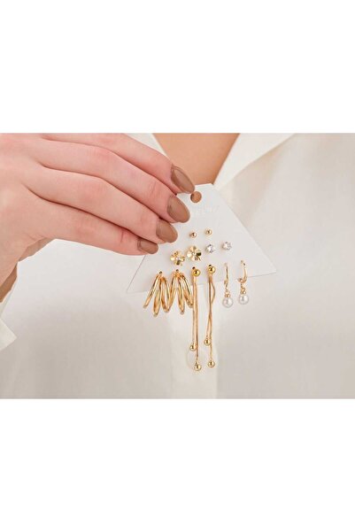 MRK Kadın Altın Kaplama 12li Çoklu Set Küpe