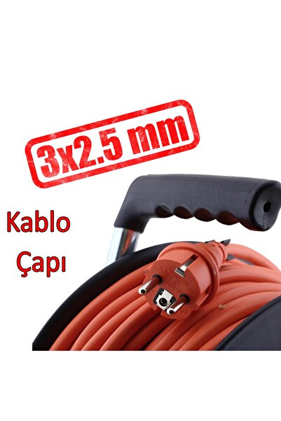 Badem10 Plastik Makaralı Seyyar TTR Kablo 50 Metre CCA Kablo 3x2.5 mm 4 Prizli Monofaze Uzatma Kablosu
