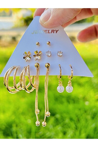 MRK Kadın Altın Kaplama 12li Çoklu Set Küpe