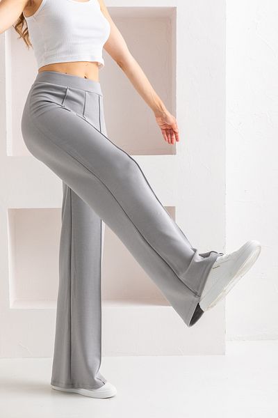 CNRCollection Gray High Waist Ribbed Leggings - Modal Fabric, Recovery Wide Leg Trousers
