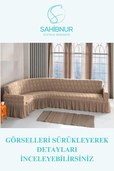 SAHİBNUR Flexible and Jacquard Shawl Pattern Sahibnur Armchair Center - Ottoman Pattern, L Corner, 350cm