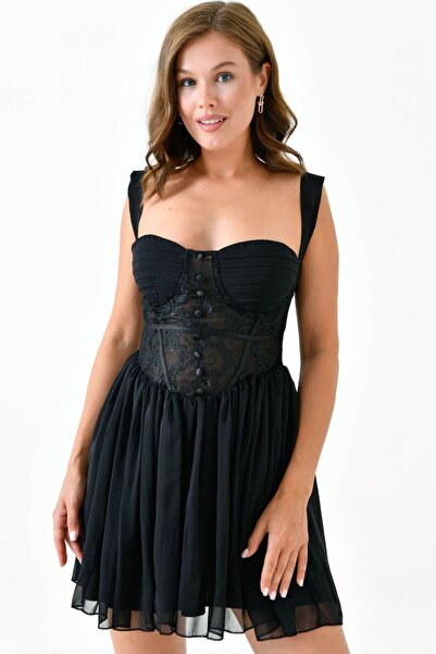 MissKybele Kalp Yaka Dekolteli Sırtı Korse Bağcıklı Göğsü Destekli Astarlı Kı...