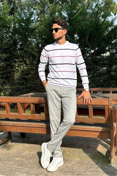 inpool Men's Diagonel Fabric Elastic Waist Regular Fit Trousers - Old Money Culture, Double Leg 24Inp291