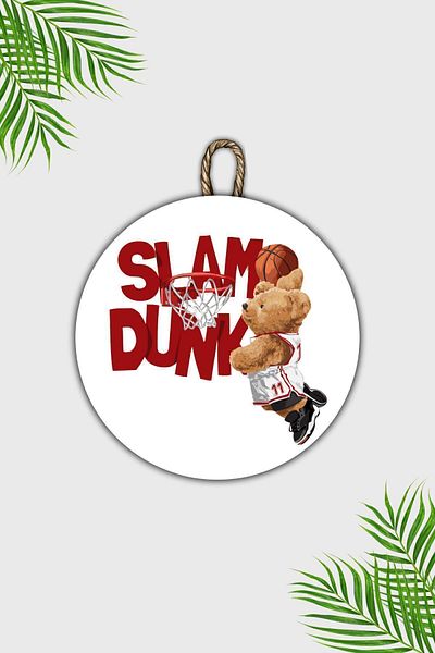 Dormot Home Modern Wooden Door Ornament - White Slam Dunk Floor Teddy Bear - Outdoor Door Ornament
