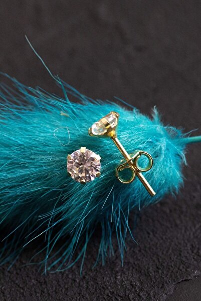 MOOM MÜCEVHERAT Kadın Tek Taş Küpe 14 Ayar Altın