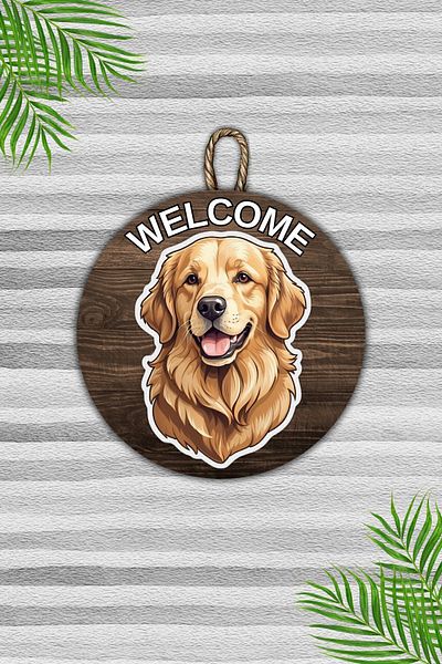 Dormot Home Modern Wooden Door Ornament - Golden Dog Pattern, Outdoor Water Wall Door