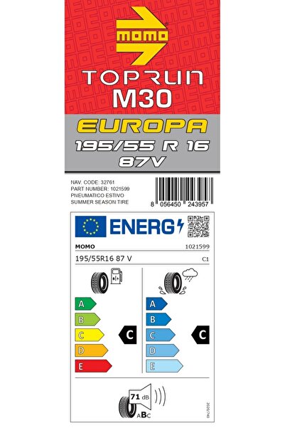 Momo 195/55 R16 87v M30 Toprun Oto Yaz Lastiği - ( Üretim Yılı: 2024 )