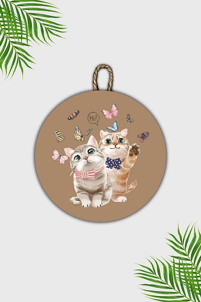 Dormot Home Modern Wooden Door Ornament - Hi Cat and Cat Door, Brown Floor - Outdoor Water