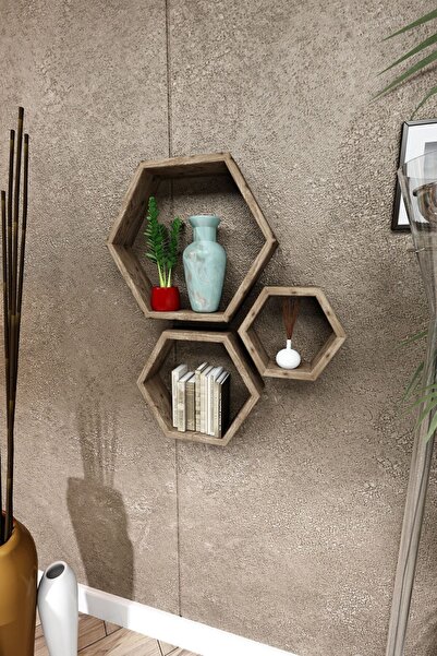 Dormot Home Modern Masif Çam Koyu Renk 3'lü Set Çok Amaçlı Altıgen Salon Duva...
