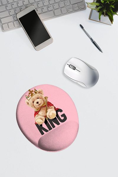 Dormot Home King Bear Pink Floor Digital Printed Oval Mouse Pad with Wrist Support