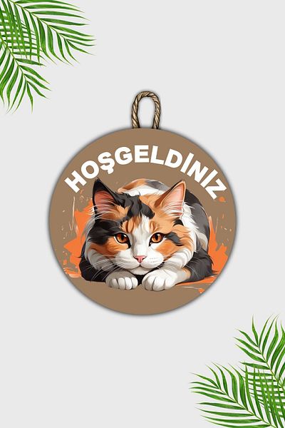 Dormot Home Modern Brown Wooden Door Decoration - Welcome Cat Welcome, Outdoor Wall Decoration