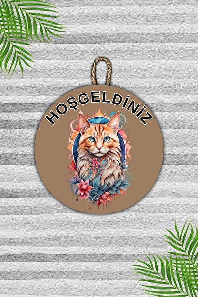 Dormot Home Μοντέρνο Στολίδι Πόρτας - Καφέ Welcome Flowering Cat Welcome, Out...