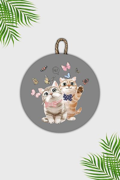 Dormot Home Modern Gray Wooden Door Ornament - Hi Cat and Cat Door Ornament, Outdoor Door Ornament
