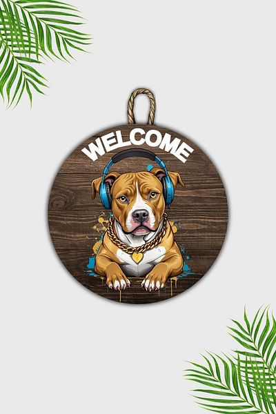 Dormot Home Modern Wooden Door Ornament - Pitbull and Music Pattern, Outdoor Door