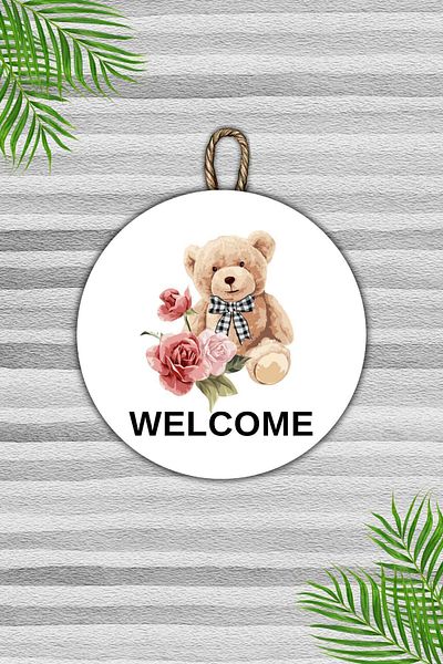 Dormot Home Modern White Floor Teddy Bear - Wooden Door Ornament, Outdoor Door Water