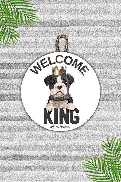 Dormot Home Ornament de ușă din lemn de buldog regal de bun venit pe fundal a...