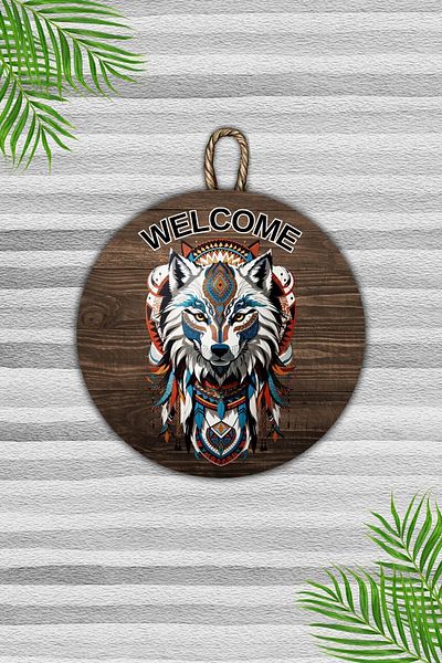 Dormot Home Modern Wooden Door Ornament - Wolf Pattern Wall Door - Outdoor Door Ornament