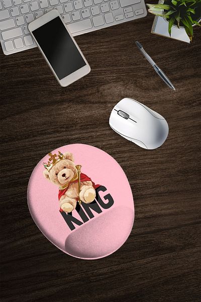 Dormot Home King Bear Pink Floor Digital Printed Oval Mouse Pad with Wrist Support