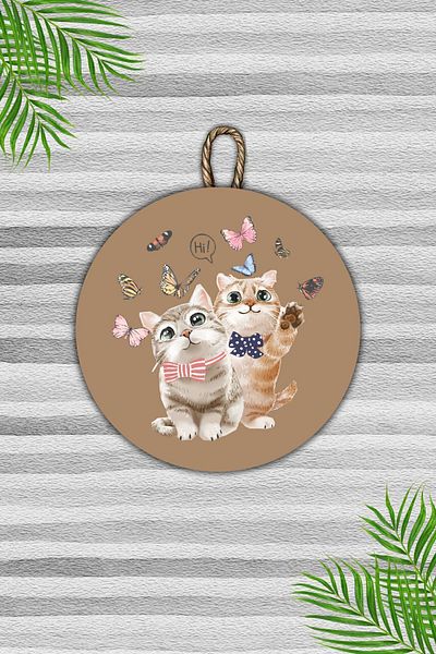 Dormot Home Modern Wooden Door Ornament - Hi Cat and Cat Door, Brown Floor - Outdoor Water